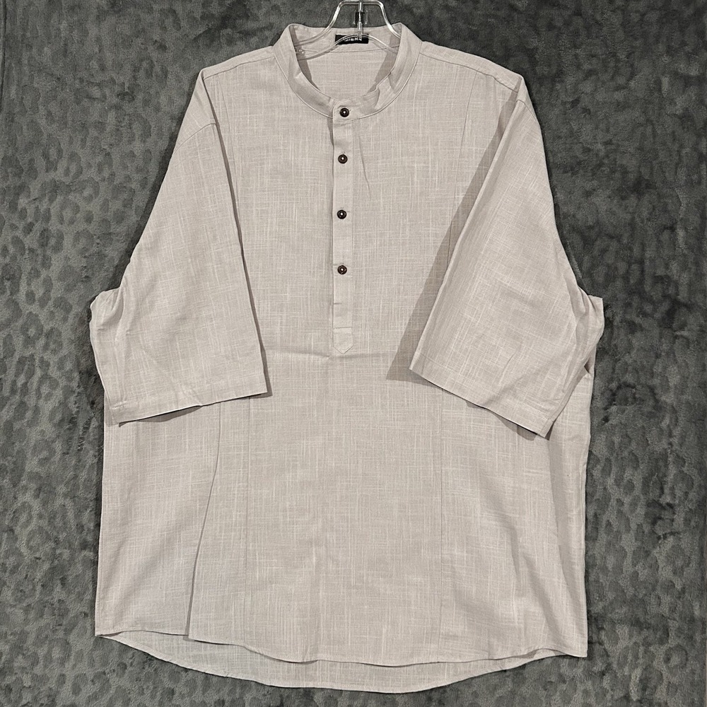 JMIERR  Men's 1/4 Button 100% Cotton Short Sleeve Shirt Cream White Size XL